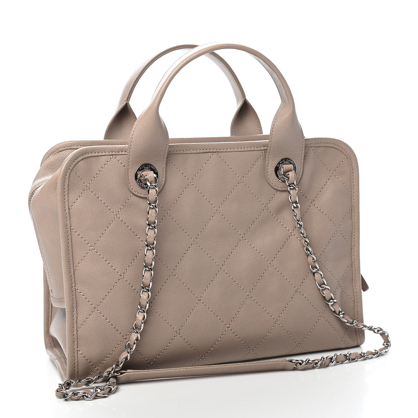 Caviar Quilted Deauville Bowling Bag Beige
