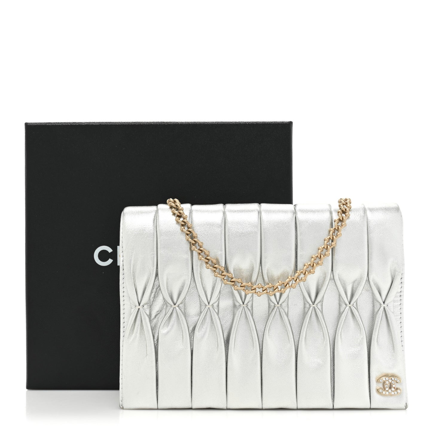Metallic Lambskin Sac Pochette Argent