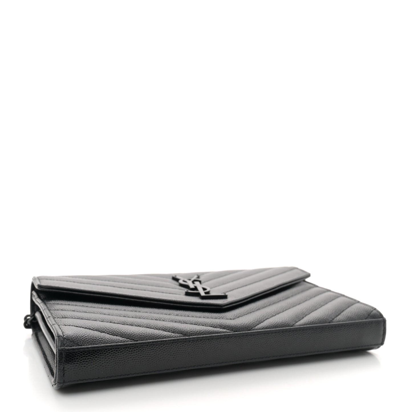Grain De Poudre Matelasse Chevron Monogram Monochrome Chain Wallet Black