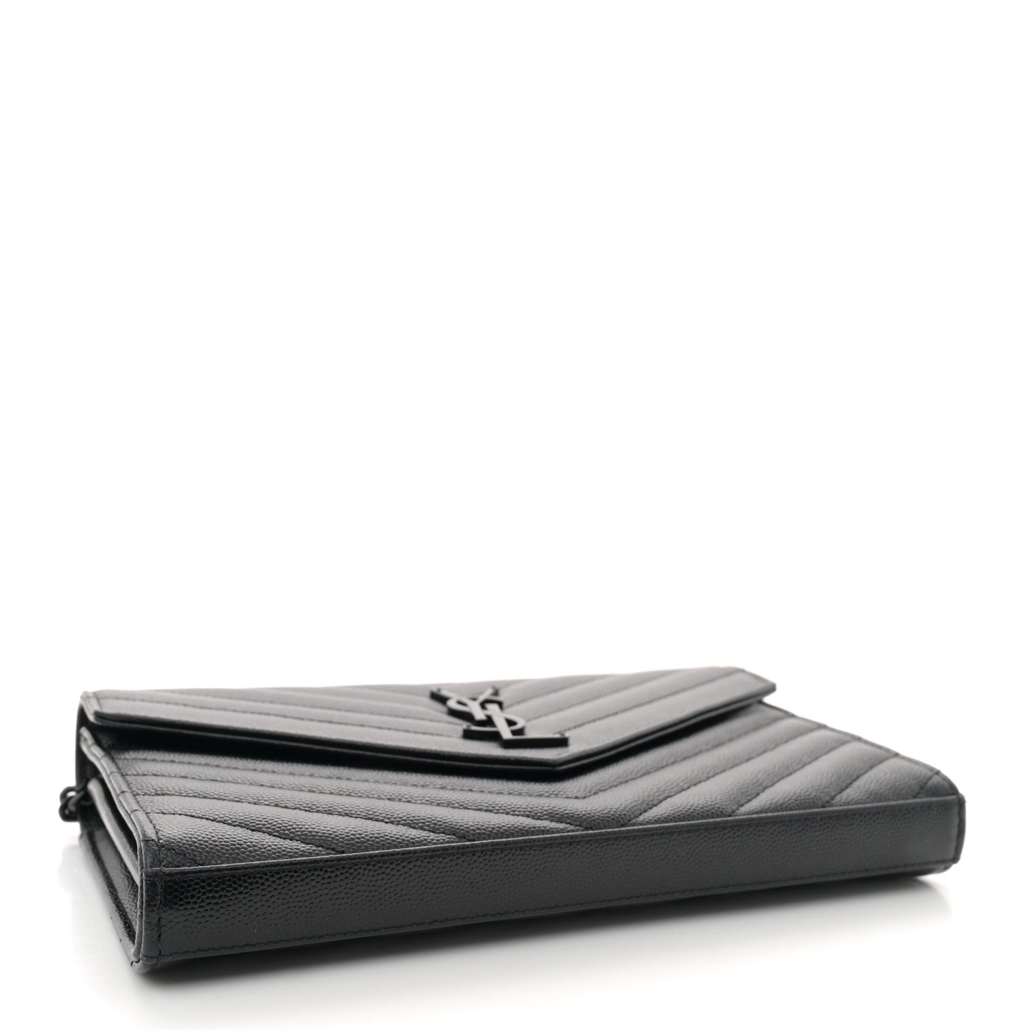 Saint Laurent Grain De Poudre Matelasse Chevron Monogram Monochrome Chain Wallet Black 4 of 11