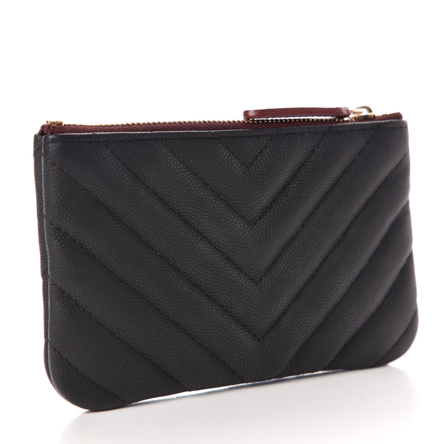 Caviar Chevron Quilted Small Cosmetic Case Black