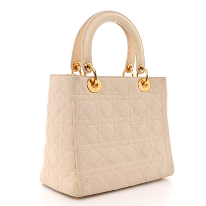 Christian Dior Lambskin Cannage Medium Lady Dior Beige 3 of 22