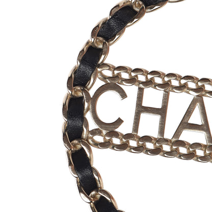 Chanel Pearl Lambskin Chain Logo Hoop Clip On Earrings Black Gold 5 of 7