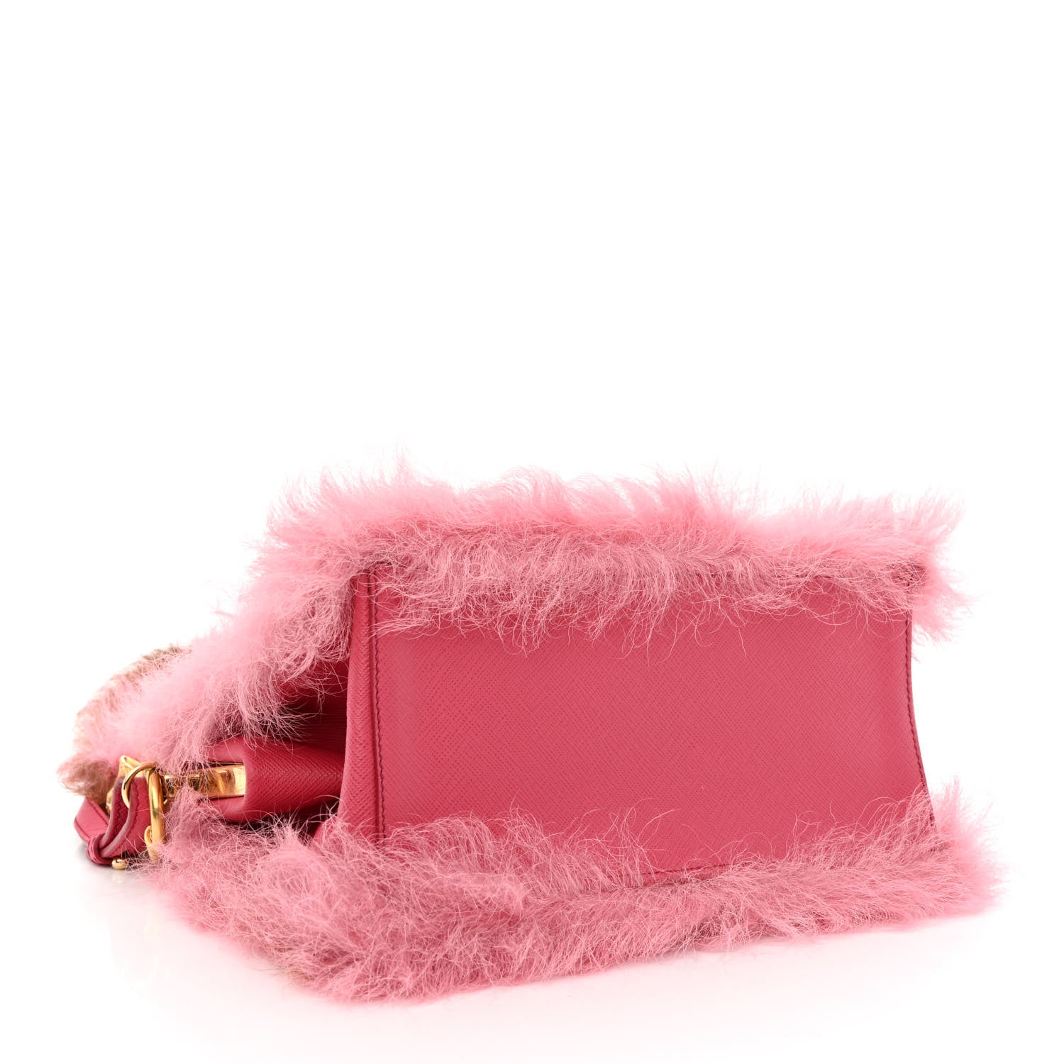 Prada Montone Shearling Fox Fur Saffiano Shoulder Bag Begonia Cammello 4 of 11