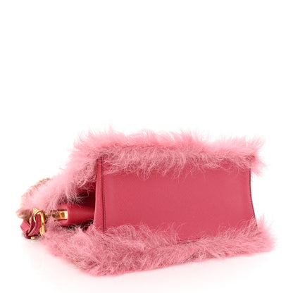 Prada Montone Shearling Fox Fur Saffiano Shoulder Bag Begonia Cammello 4 of 11