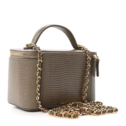 Chanel Calfskin Lizard Embossed Top Handle Vanity With Chain Dark Khaki 3 of 11