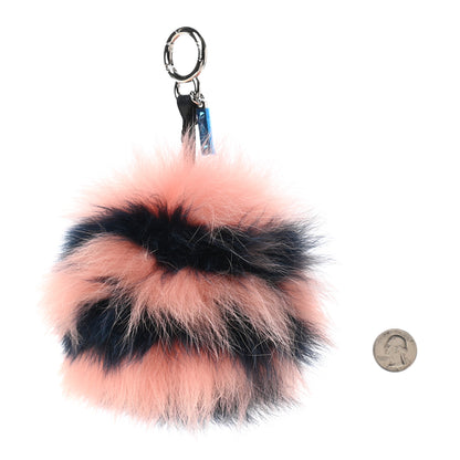 Fendi Fox Fur Shiny Nappa Striped Bi-Color Pom Pom Bag Charm Blue Pesca 2 of 4