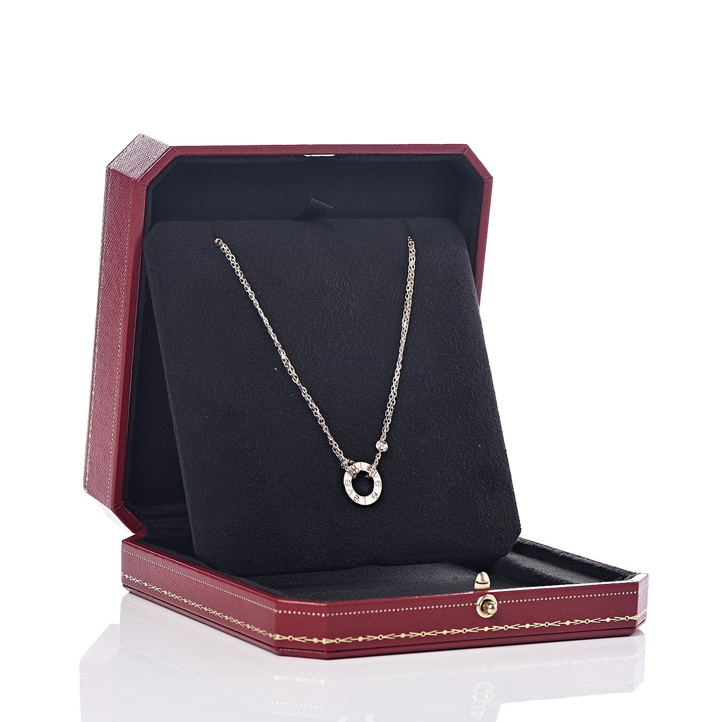 18K Pink Gold 1 Diamond 1 Pink Sapphire LOVE Necklace