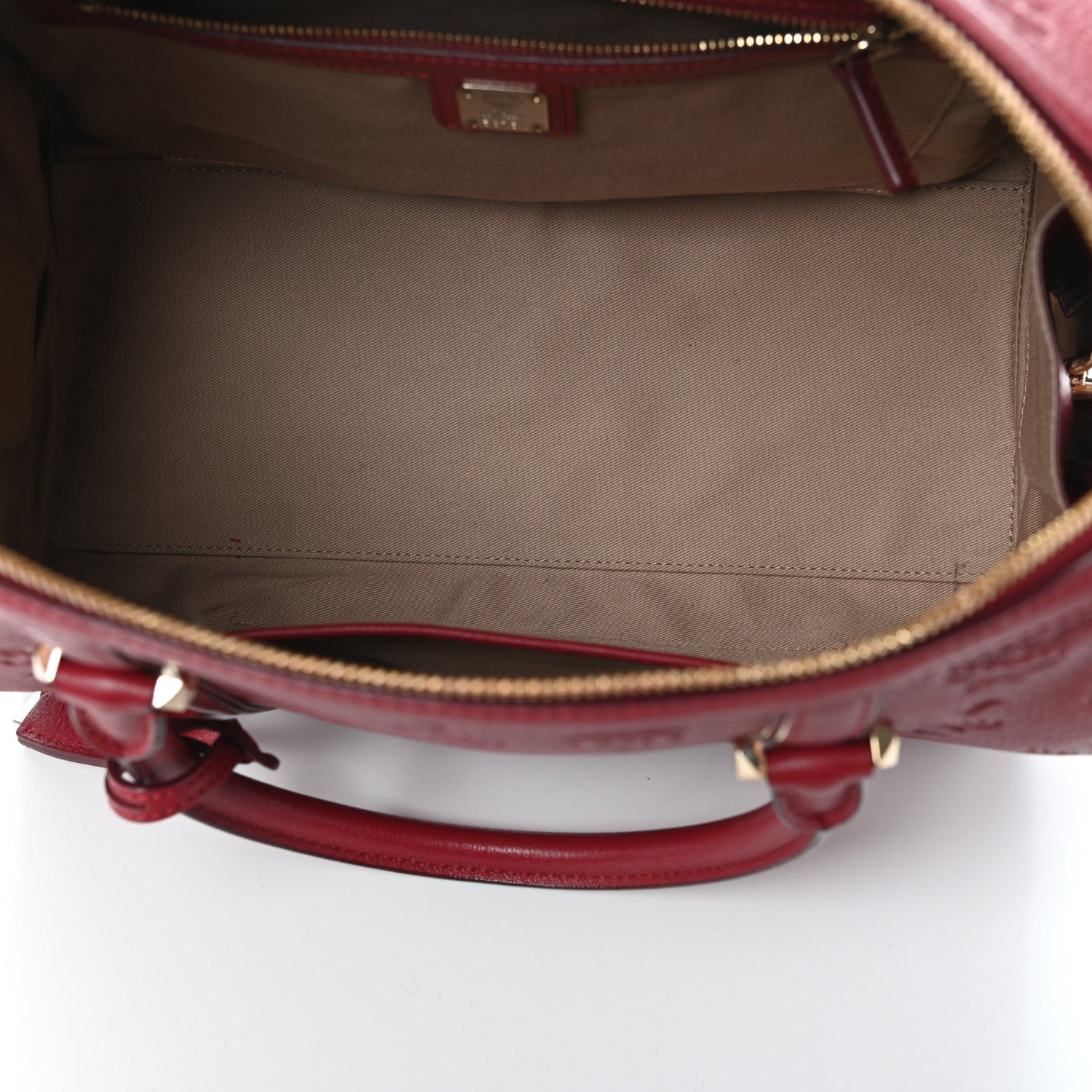 MCM Calfskin Ottomar Monogram Boston Bag Red 5 of 9