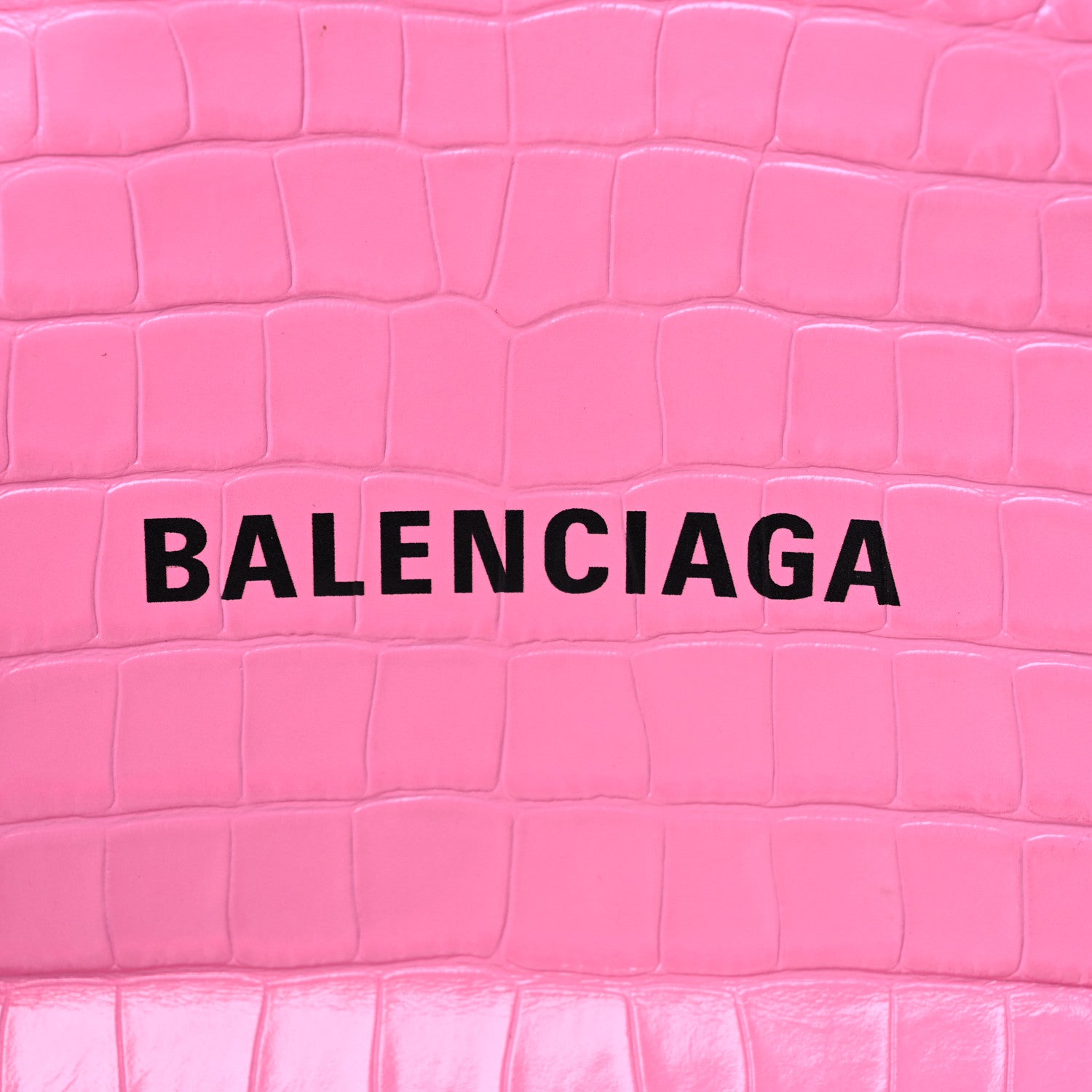 Balenciaga Shiny Calfskin Logo Crocodile Embossed North South Shopper Tote XXS Rose Black 14 of 17