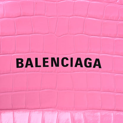 Balenciaga Shiny Calfskin Logo Crocodile Embossed North South Shopper Tote XXS Rose Black 14 of 17