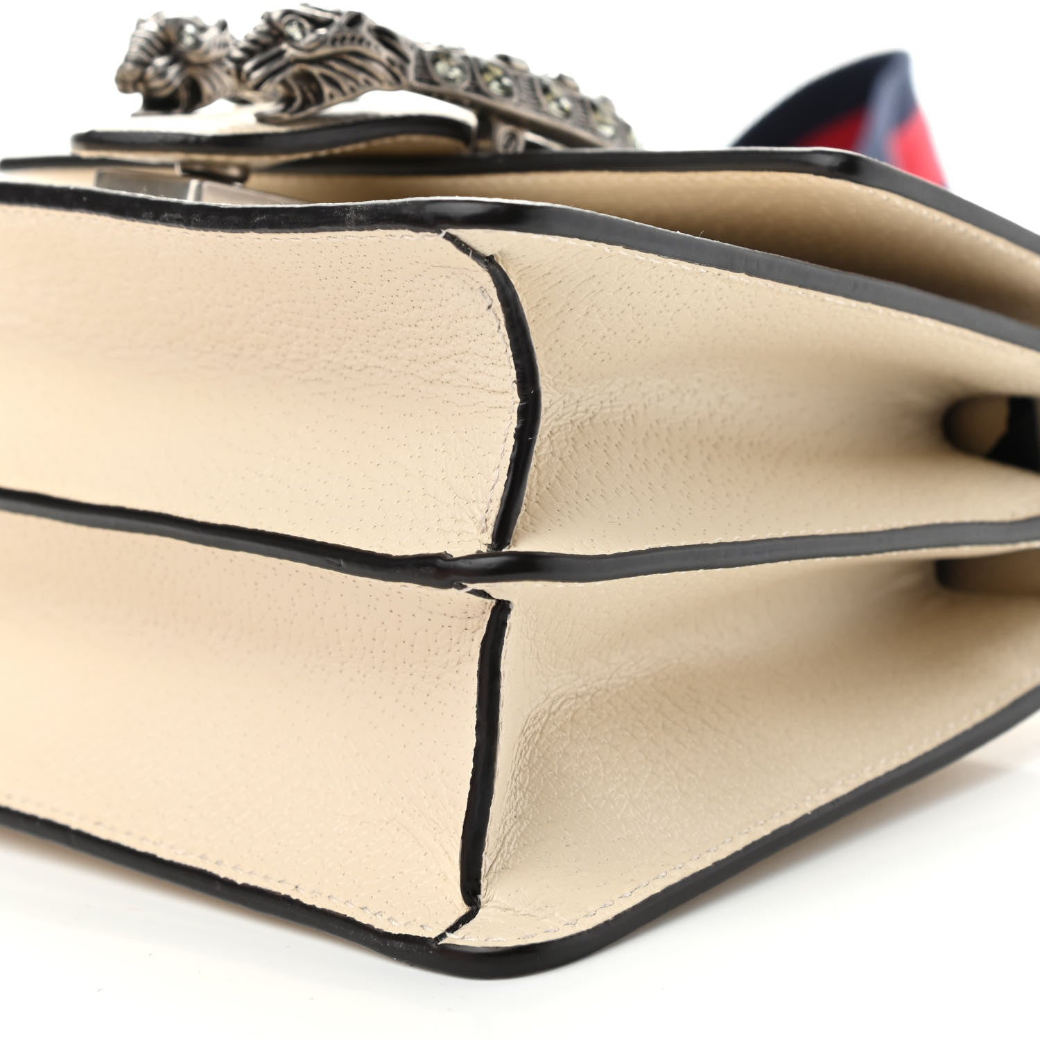 Gucci Textured Calfskin Crystal Bamboo Web Mini Dionysus Top Handle Bag Mystic White 9 of 11