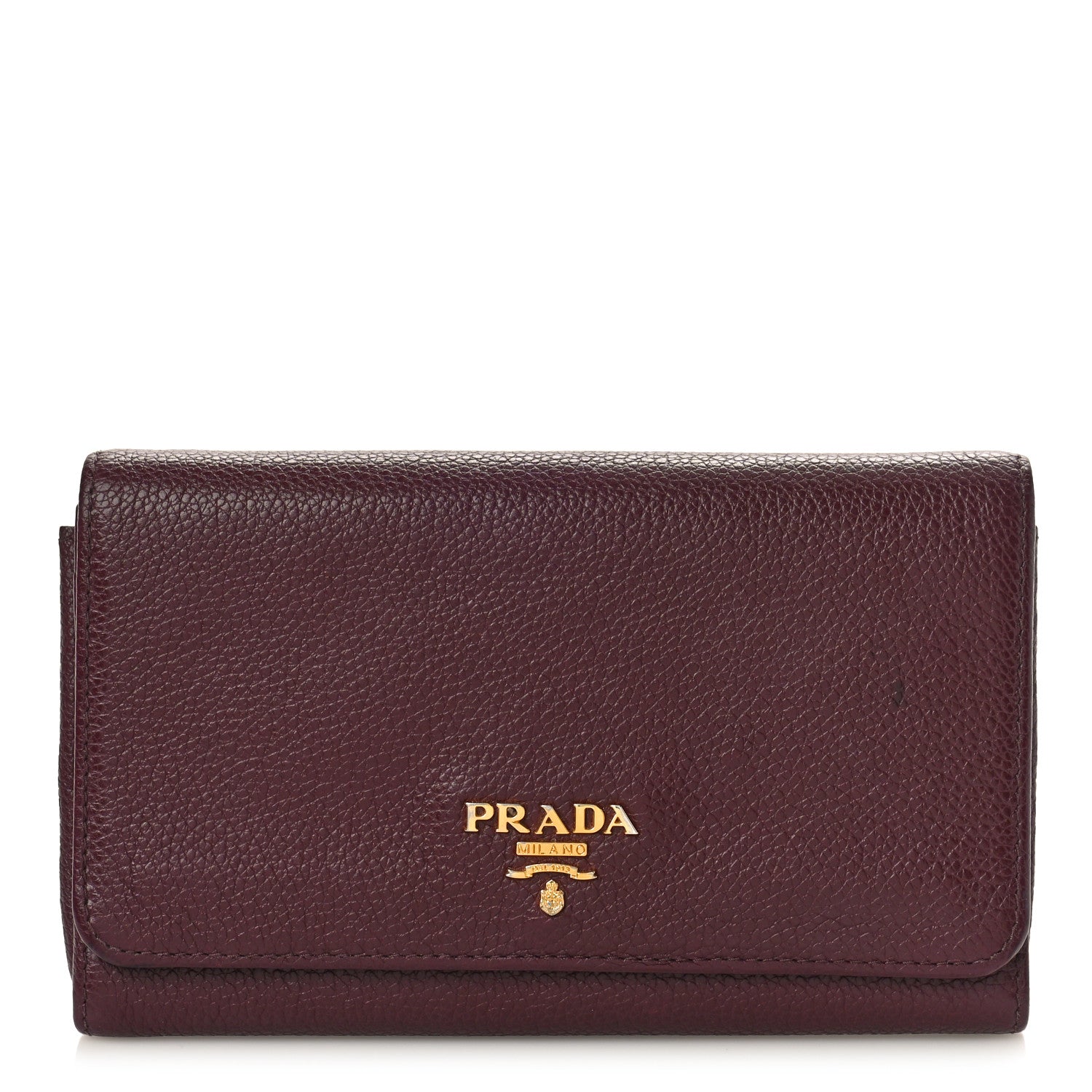 Prada Vitello Daino Metal Small Continental Flap Wallet Granato 1 of 9