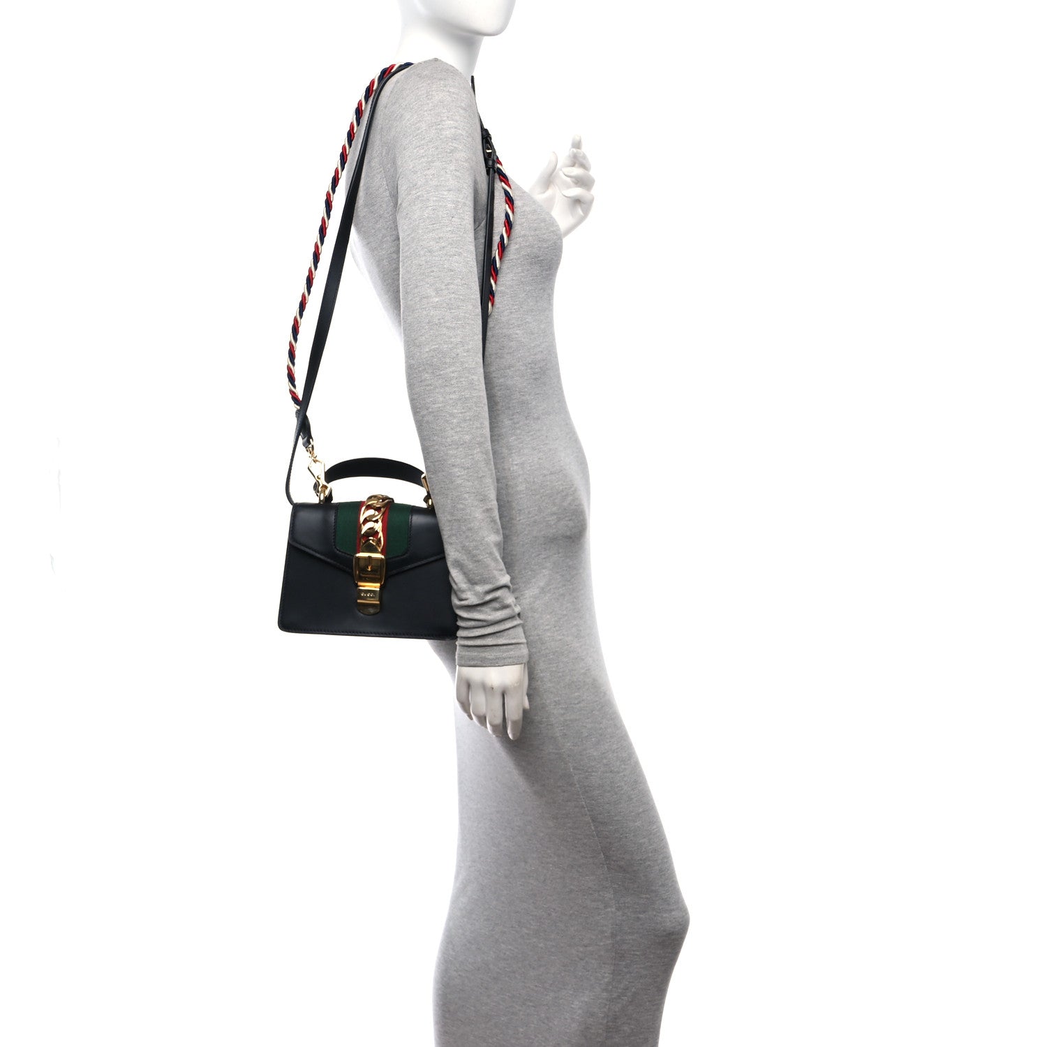 Gucci Calfskin Mini Sylvie Top Handle Bag Black 2 of 10