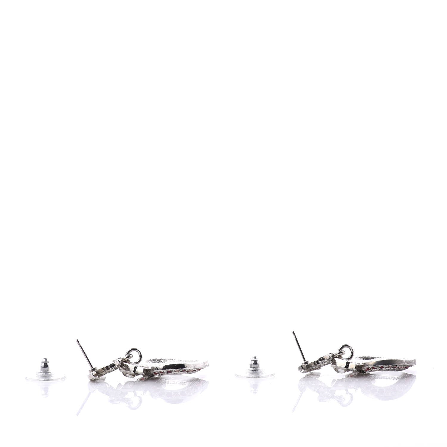 Chanel Crystal Heart CC Drop Earrings Silver Mutlicolor 5 of 6