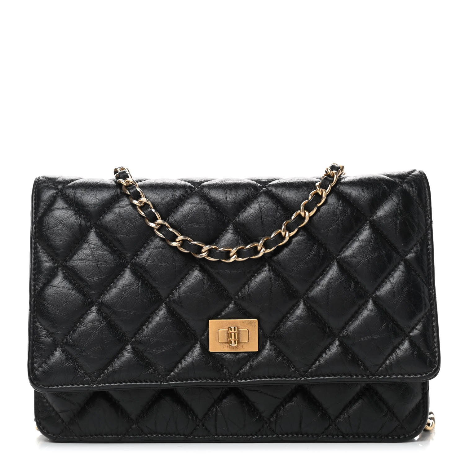 Chanel Aged Calfskin Quilted Reissue Wallet On Chain WOC Black 1 of 10