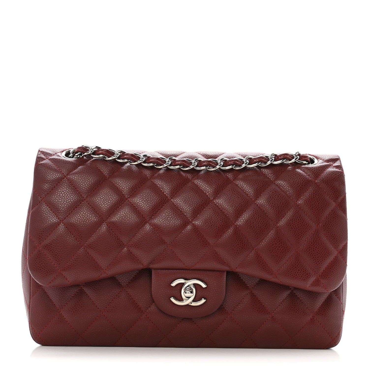 Chanel Caviar Quilted Jumbo Double Flap Dark Red 1 of 12