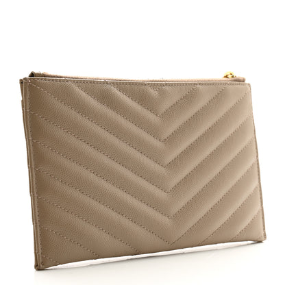 Saint Laurent Grain De Poudre Chevron Monogram Bill Pouch Dusty Grey 3 of 11
