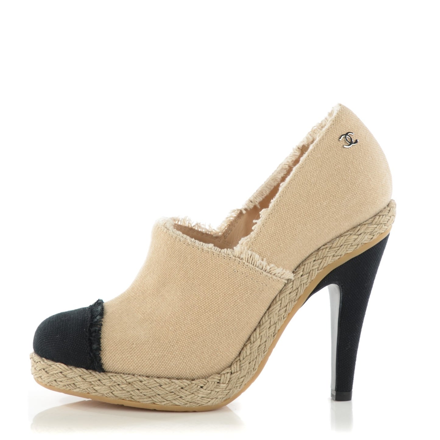 Toile Cap Toe Espadrille Pumps 36.5 Beige Black