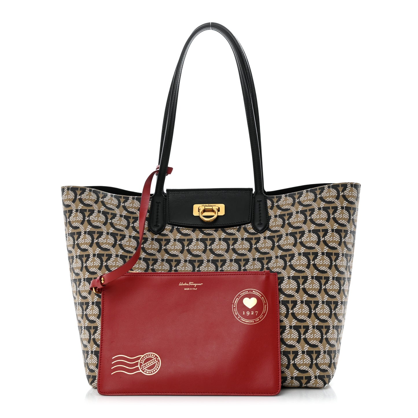 Canvas Calfskin Gancini Bag Black