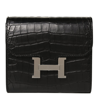 Hermes Matte Alligator Constance Short Wallet Black 1 of 9