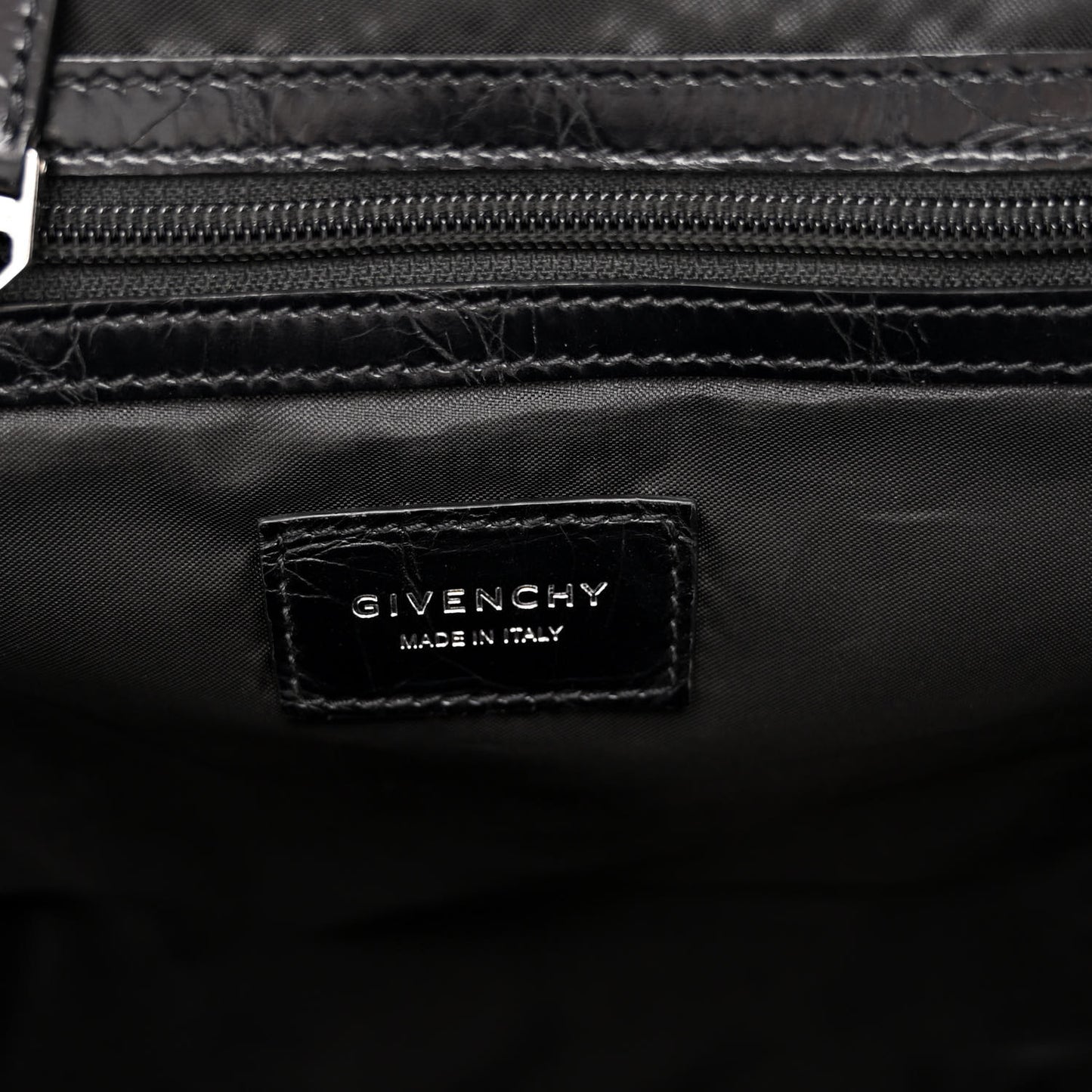 Calfskin Crocodile Embossed Double U Backpack Black