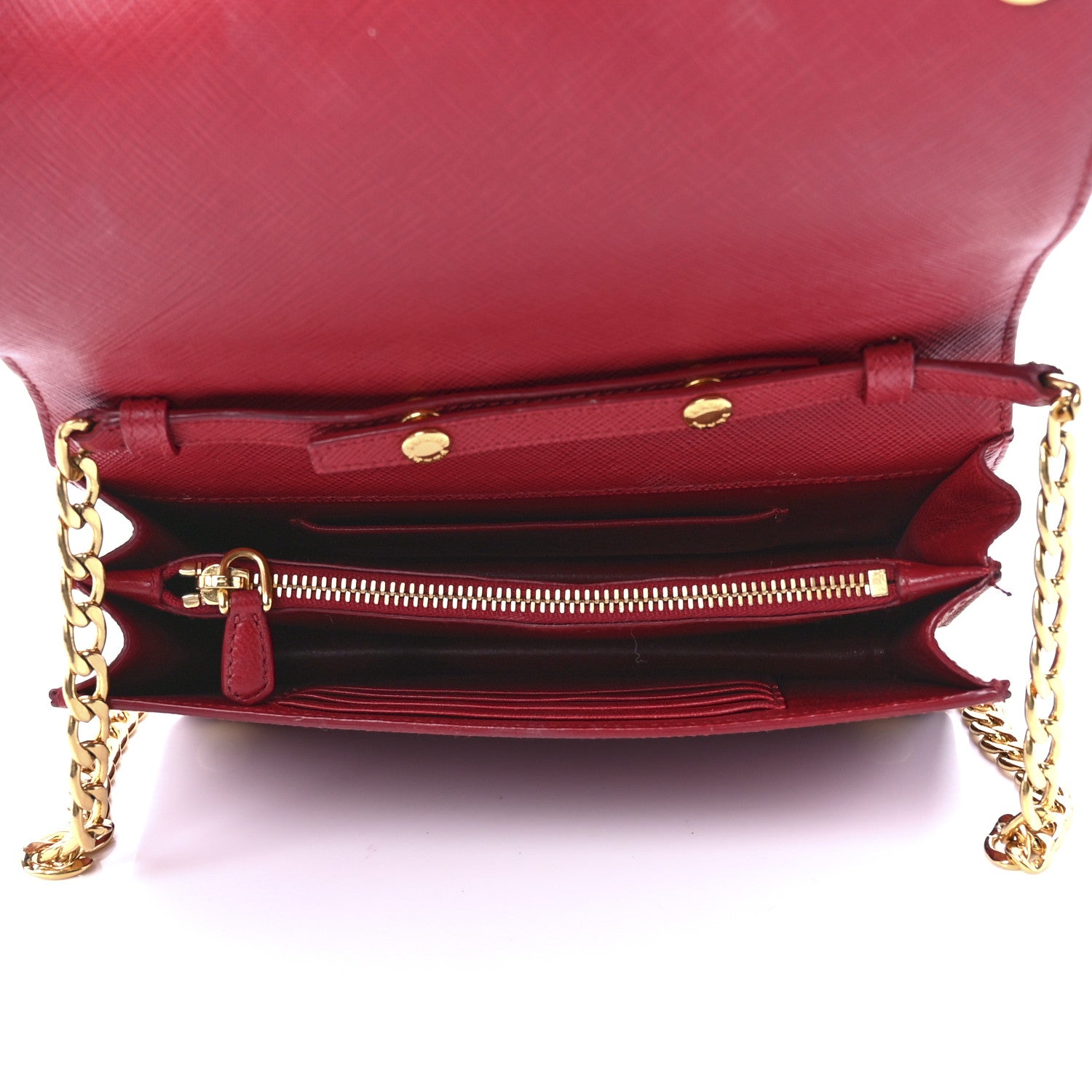Prada Saffiano Lux Chain Wallet Fuoco 6 of 12