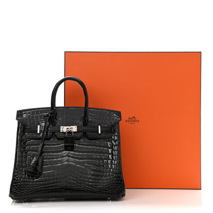 Hermes Shiny Niloticus Crocodile Birkin 25 Black 14 of 14