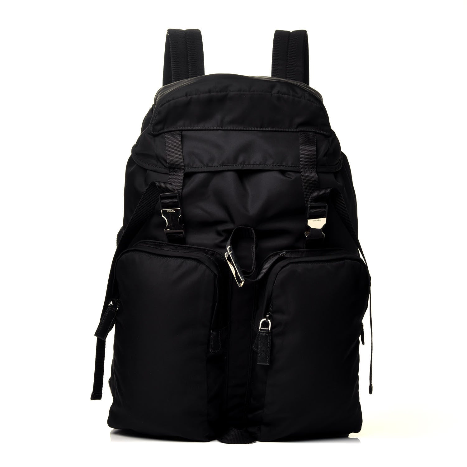 Prada Technical Nylon Saffiano Double Buckle Backpack Black 1 of 10