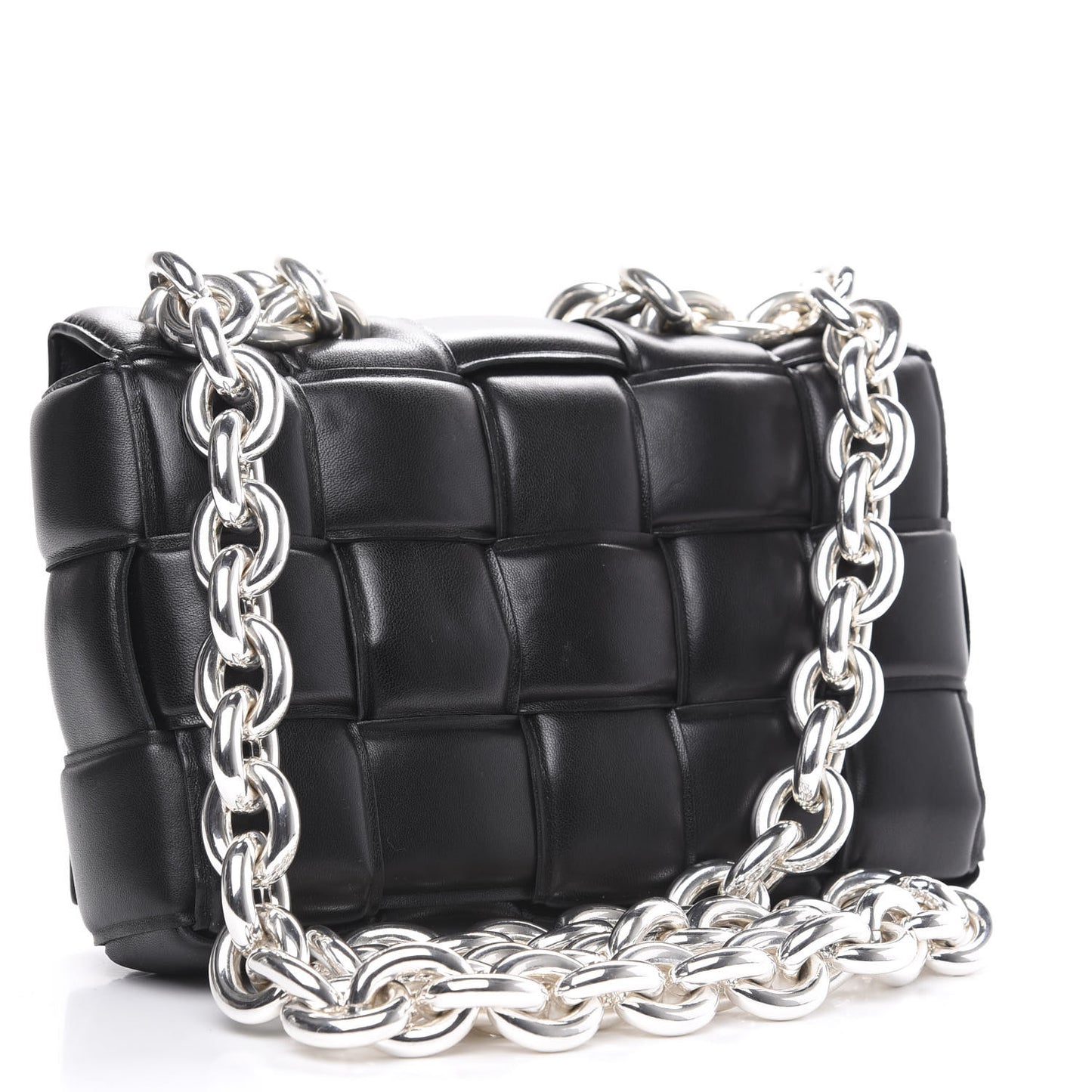 Lambskin Maxi Intreccio Padded Chain Cassette Crossbody Bag Black