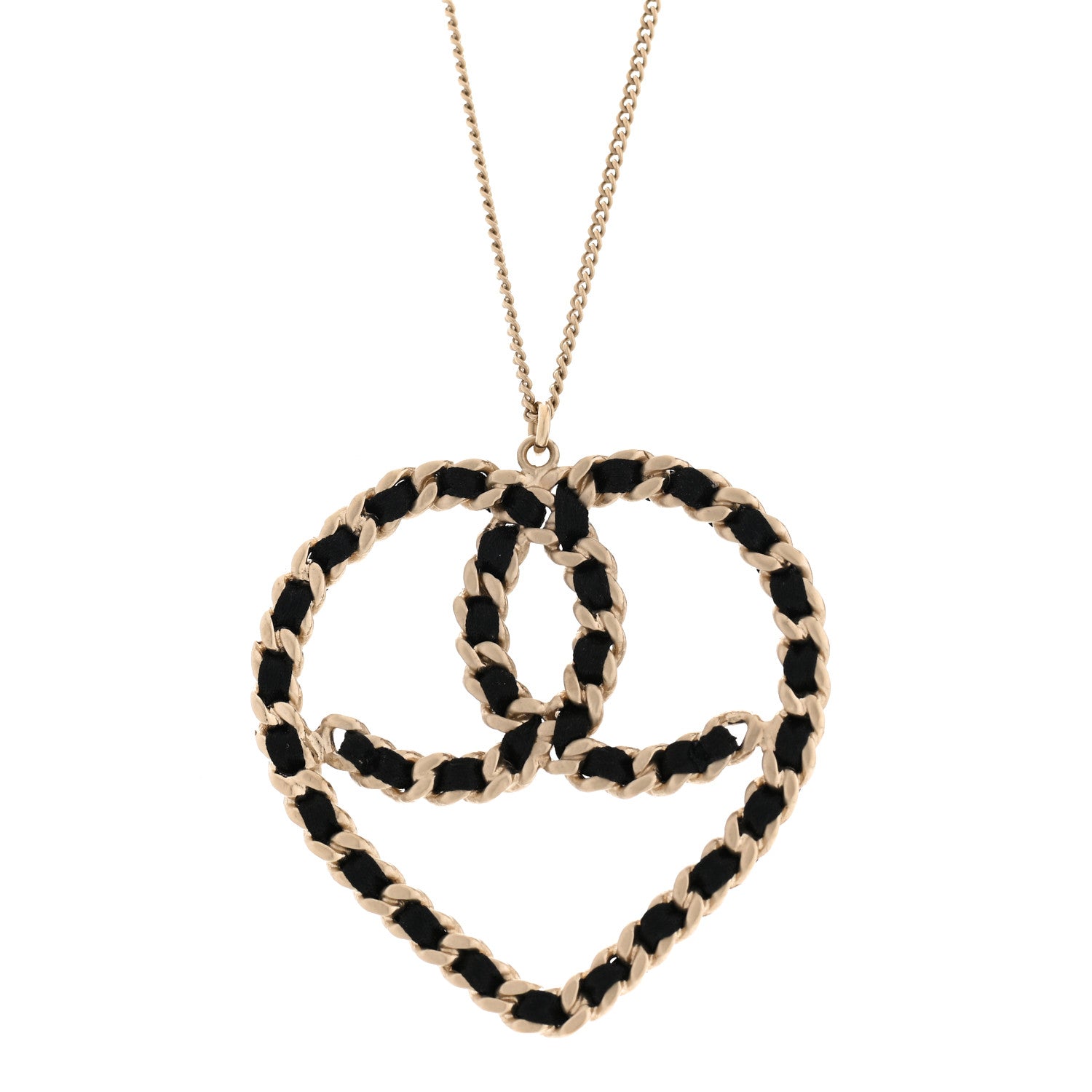 Chanel Satin CC Heart Chain Necklace Black Light Gold 4 of 5