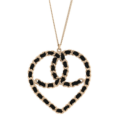 Chanel Satin CC Heart Chain Necklace Black Light Gold 4 of 5