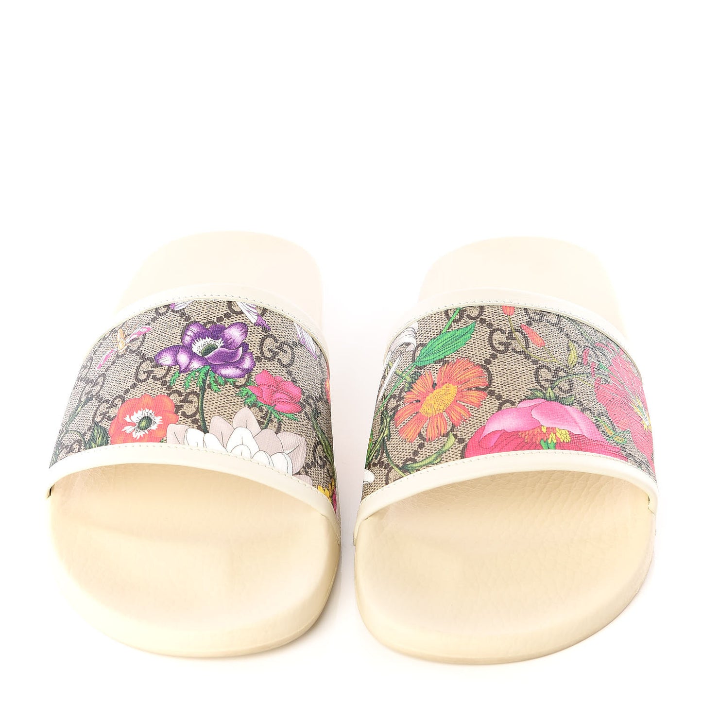 GG Supreme Monogram Flora Pursuit Slide Sandals 40 White