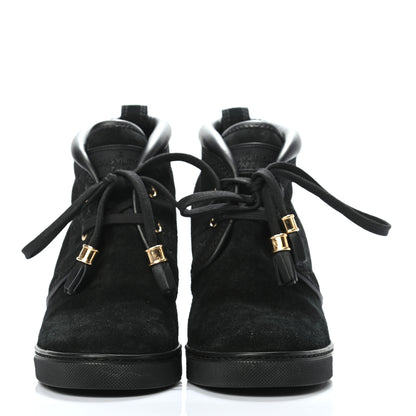 Louis Vuitton Monogram Suede Wedge Ankle Boots 37 Black 2 of 6