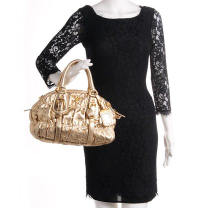 Prada Nappa Gaufre Dome Satchel Platino 2 of 8