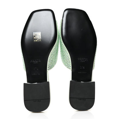 Prada Satin Crystal Logo 10mm Slide Sandals 37.5 Acqua 5 of 7