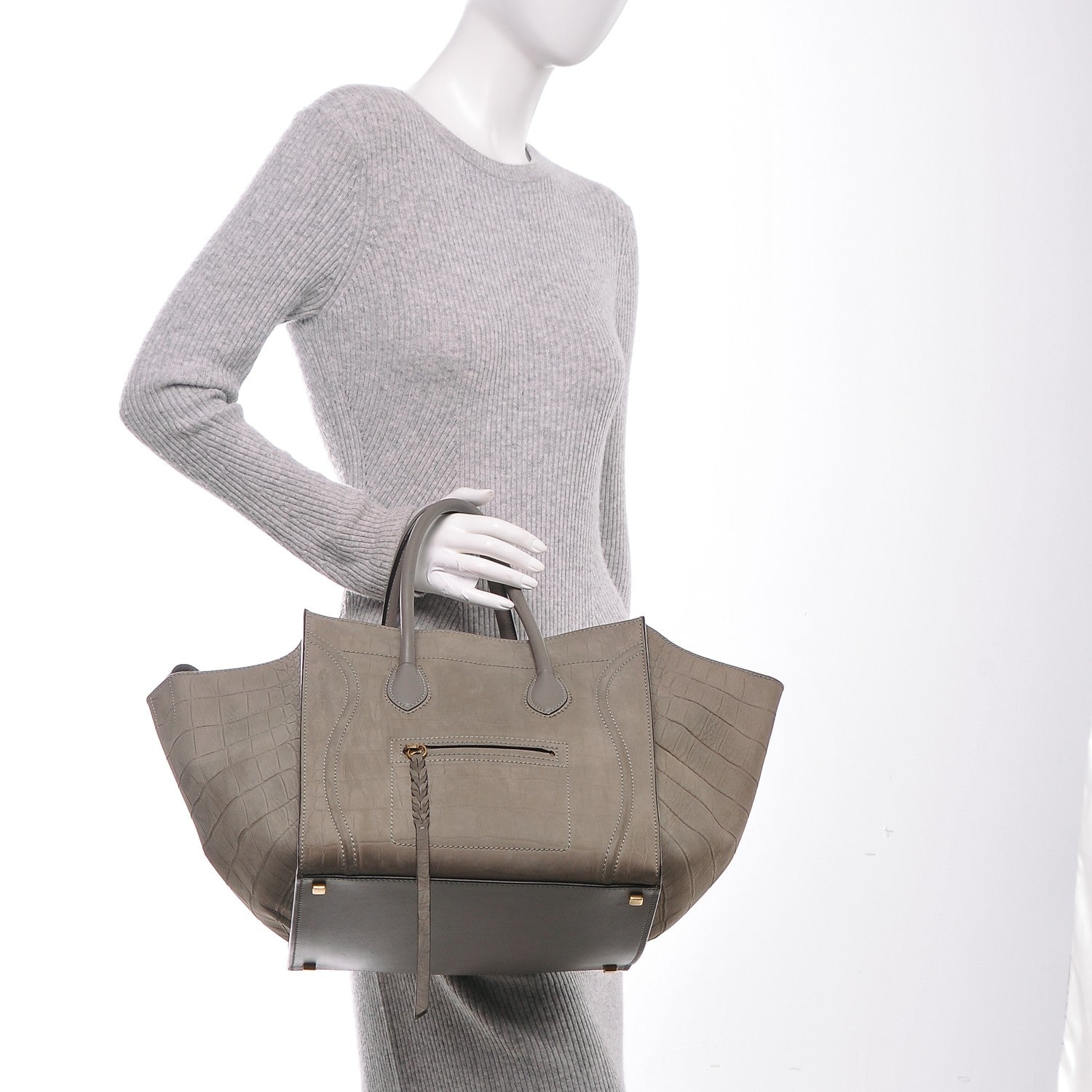 Celine Crocodile Embossed Nubuck Medium Phantom Luggage Grey 2 of 6