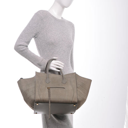 Celine Crocodile Embossed Nubuck Medium Phantom Luggage Grey 2 of 6