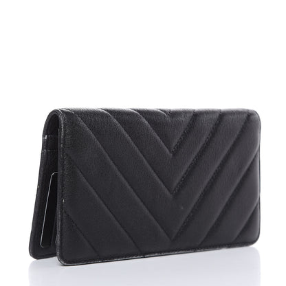 Chanel Shiny Goatskin Chevron Quilted Yen Wallet Black 3 of 15