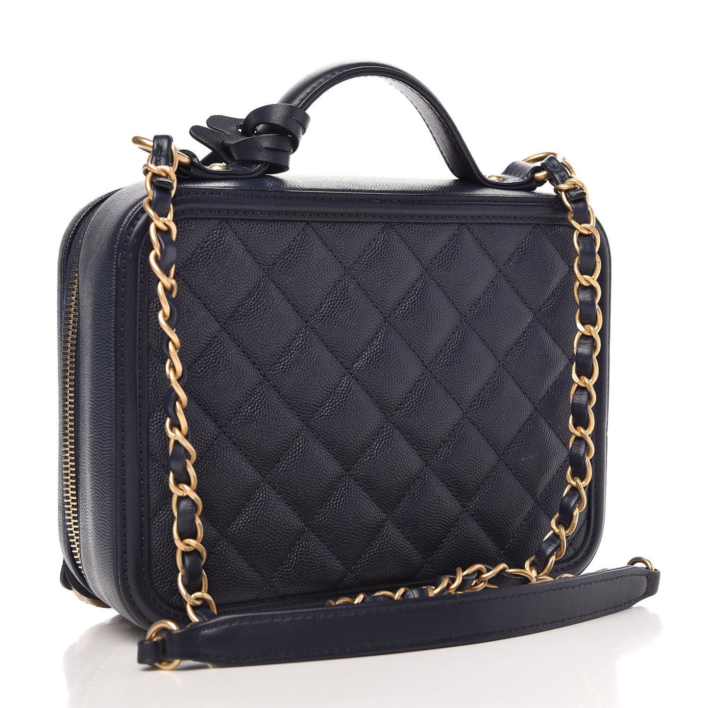 Caviar Quilted Medium CC Filigree Vanity Case Navy