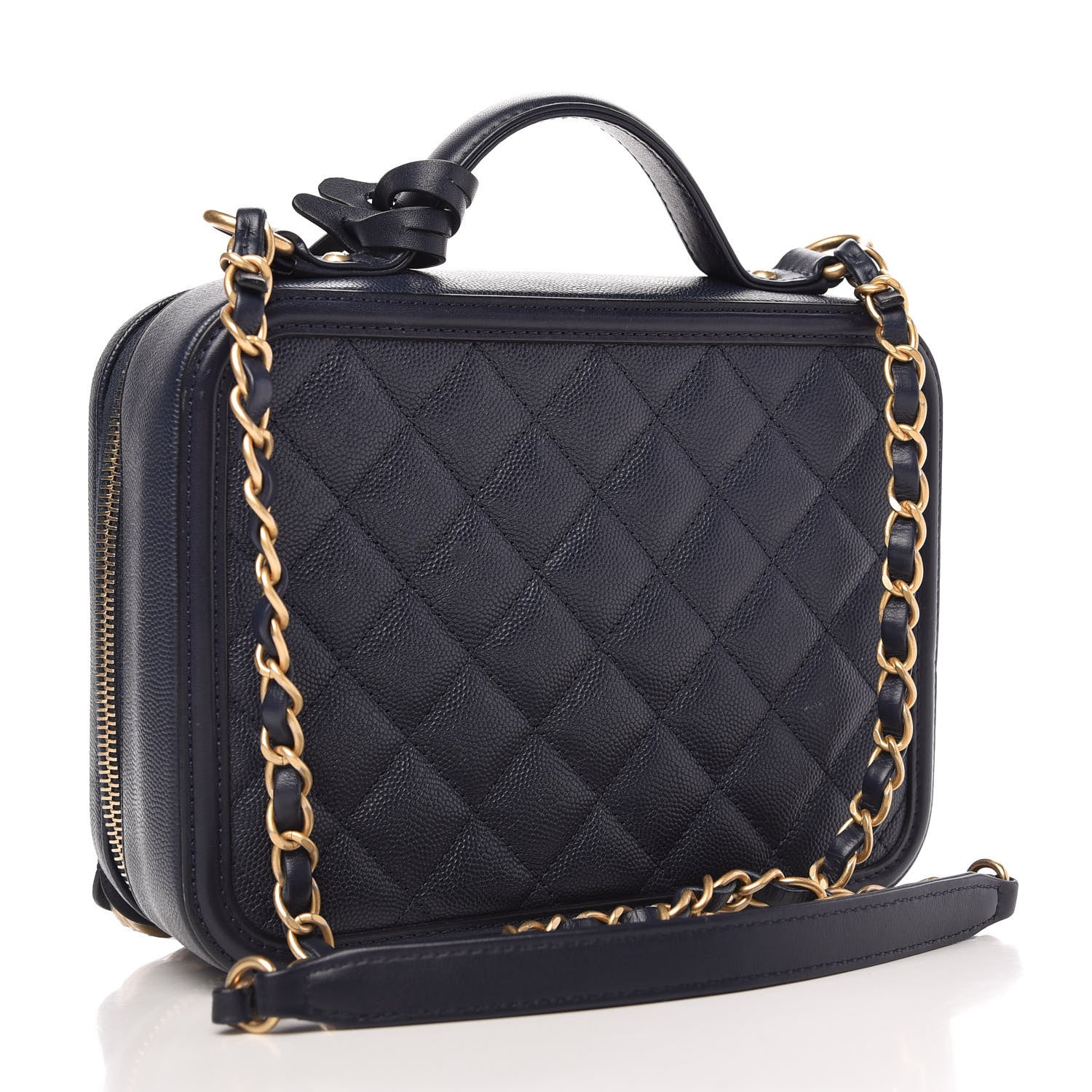 Chanel Caviar Quilted Medium CC Filigree Vanity Case Navy 3 of 10
