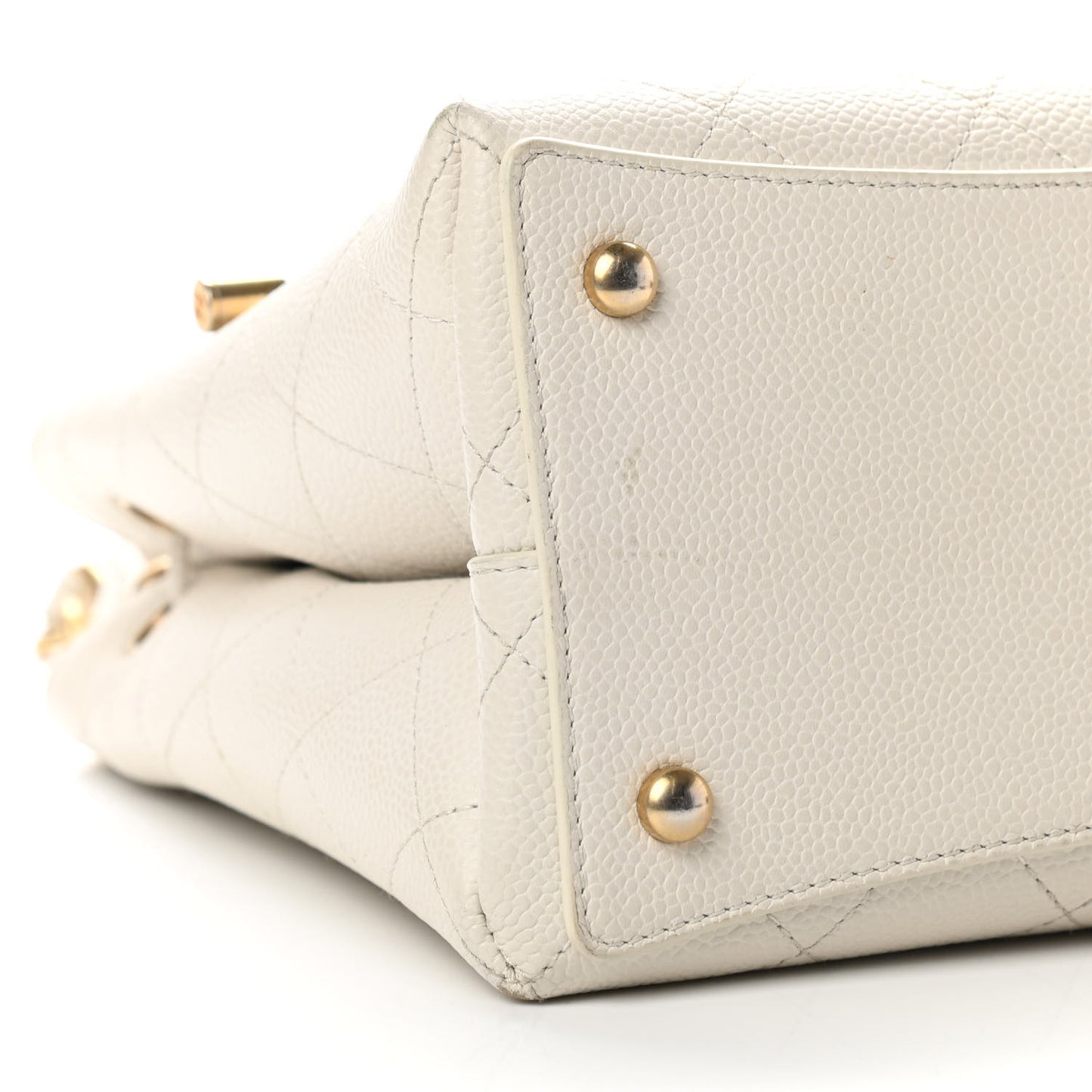 Grained Calfskin Stitched Small Drawstring Bag White