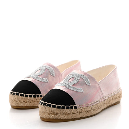 Chanel Laminated Lambskin Grosgrain Embroidered CC Espadrilles 37 Pink Silver Black 3 of 10