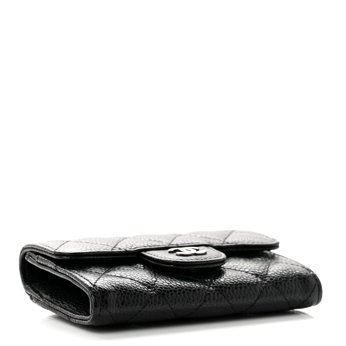 Caviar Quilted Flap Card Holder Wallet Black