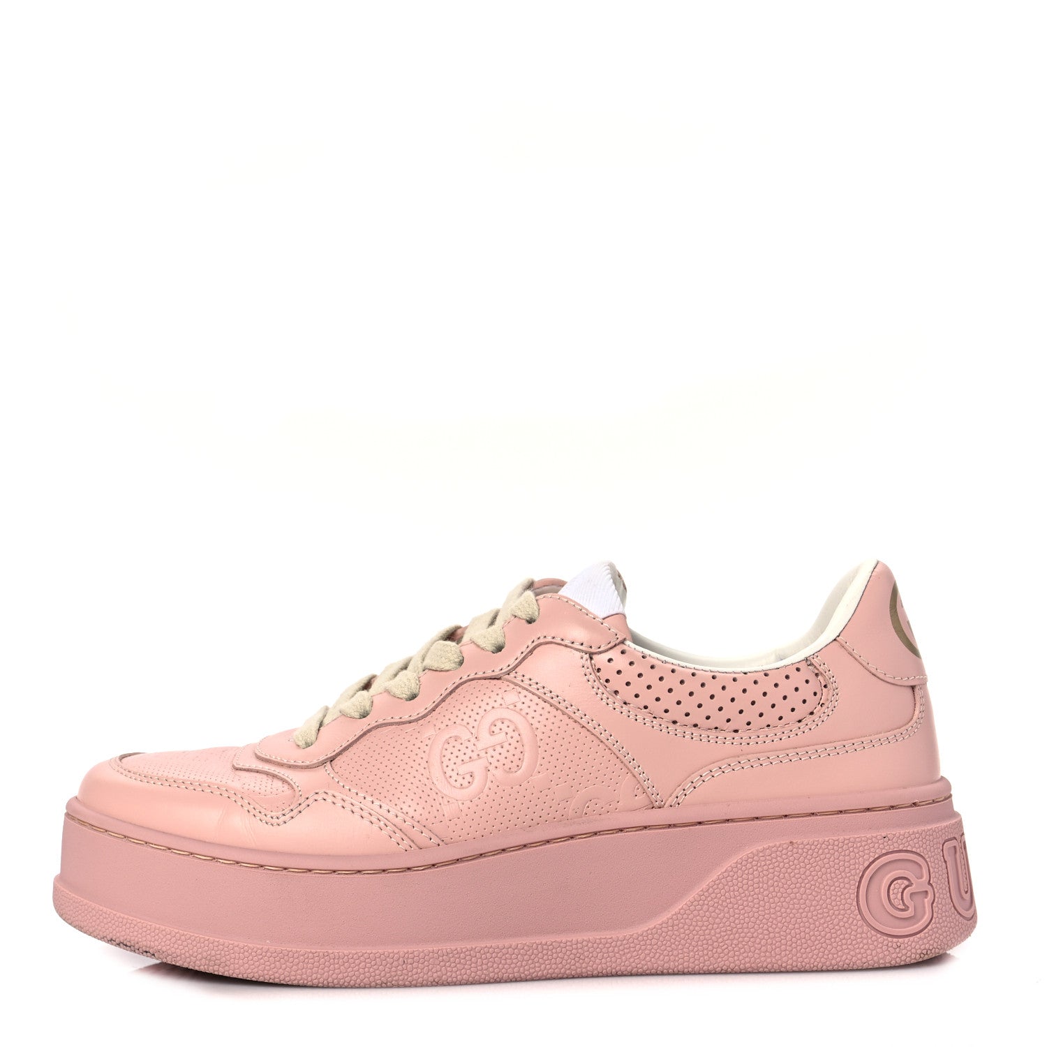 Gucci Calfskin GG Tennis Embossed Womens Platform 55mm Sneakers 36.5 Powder Pink 1 of 7