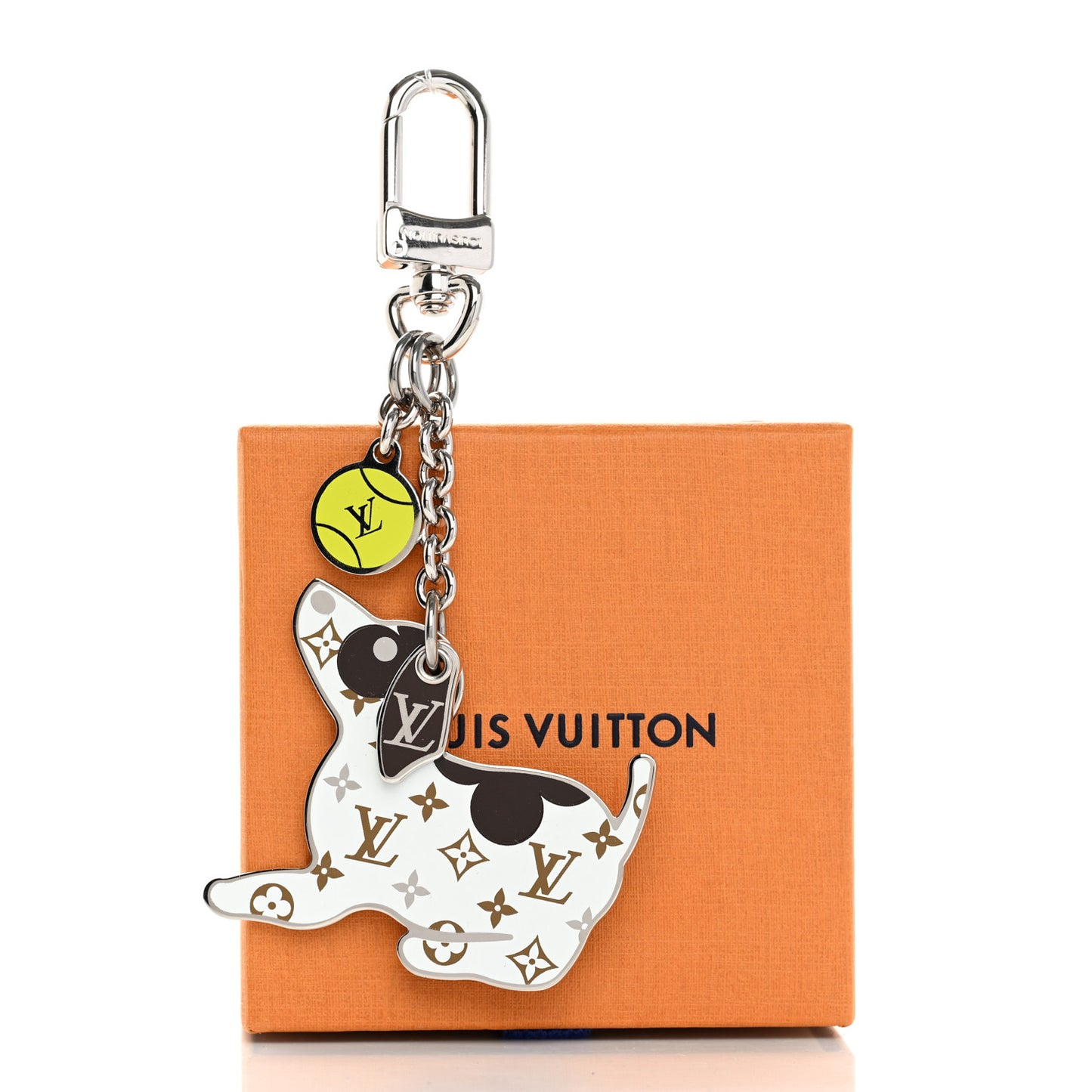 Metal Monogram Dog Bag Charm Key Holder Silver