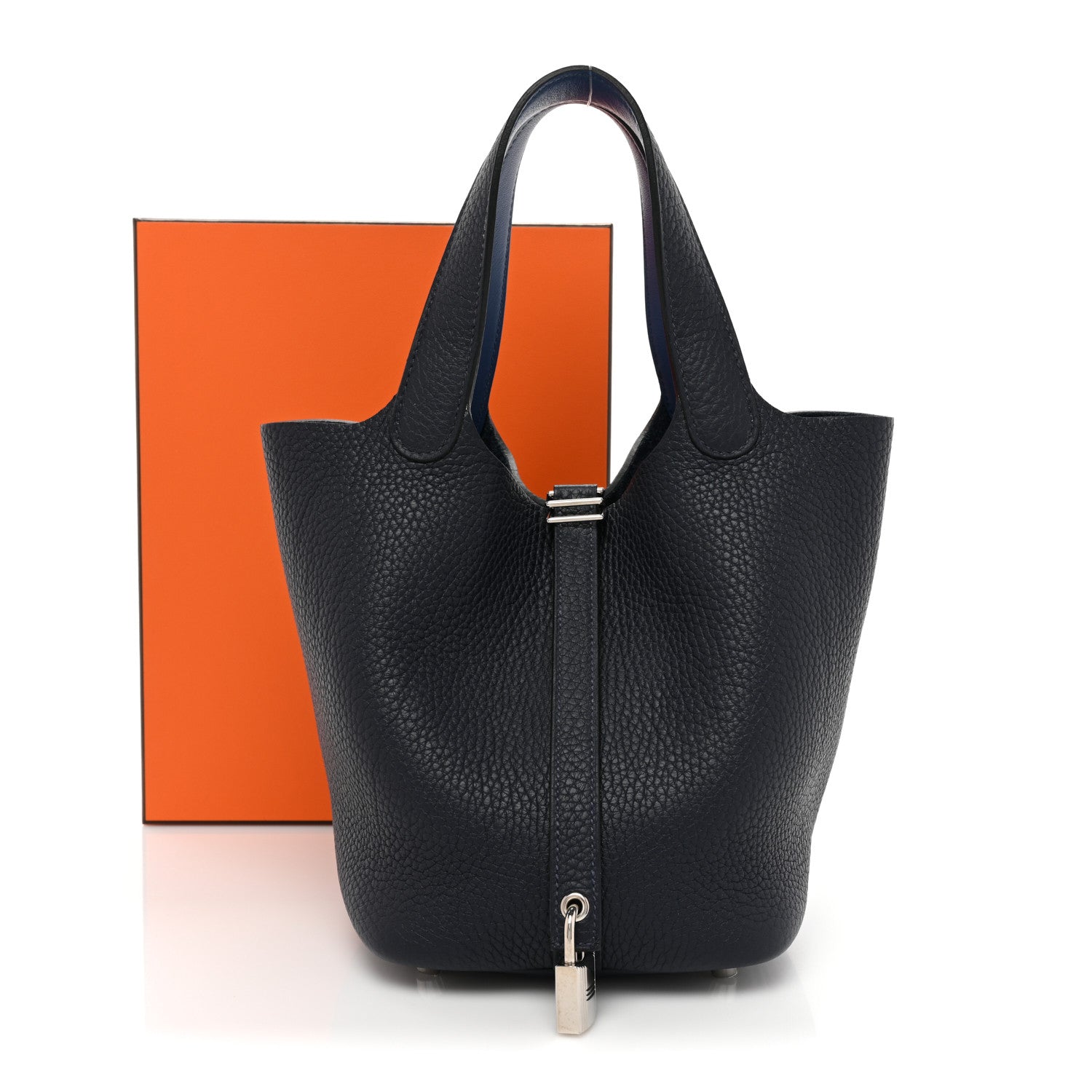 Hermes Taurillon Clemence Eclat Picotin Lock 18 PM Bleu Nuit Bleu Zellige 9 of 9
