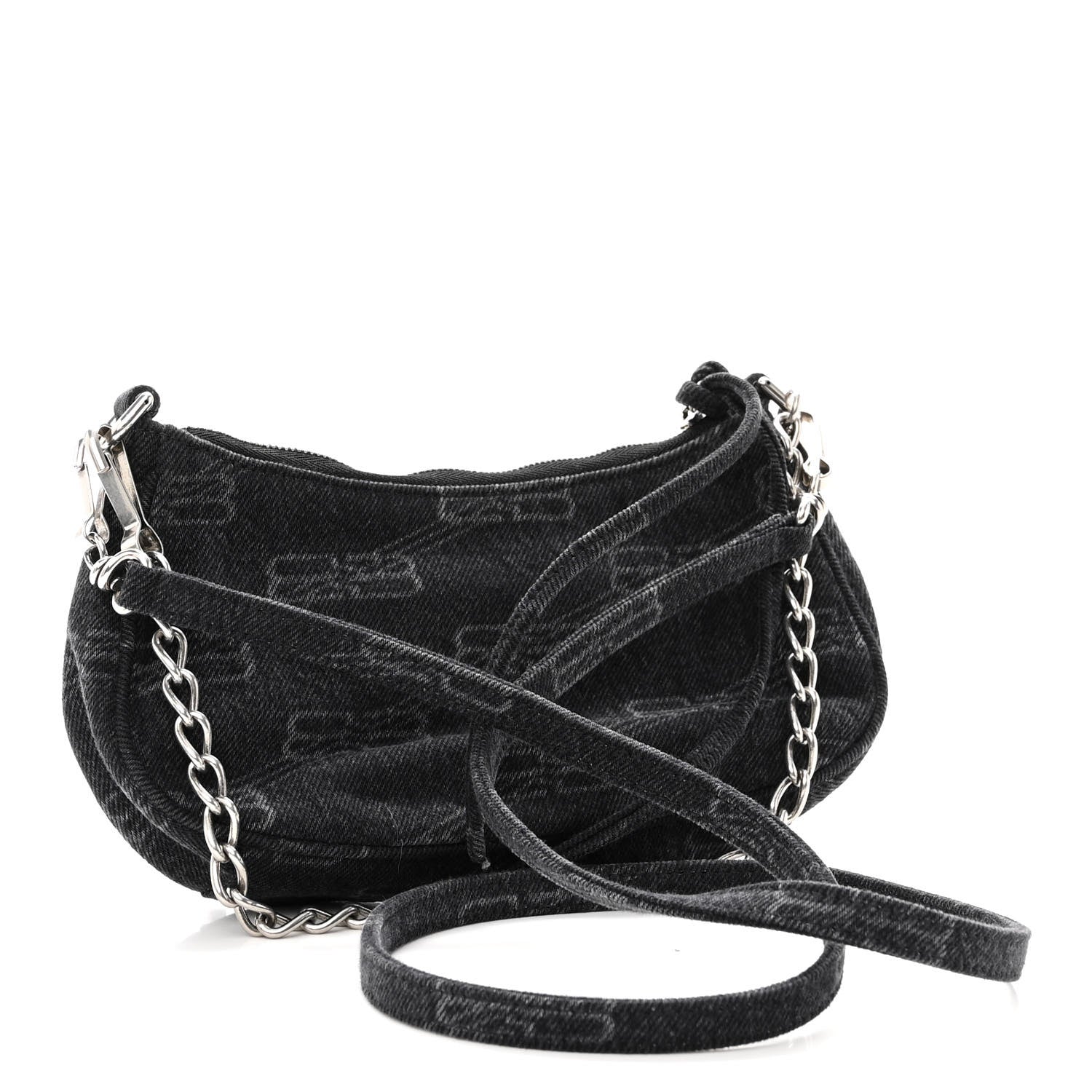 Balenciaga Washed Denim BB Monogram Le Cagole Mini Purse With Chain Black 3 of 9
