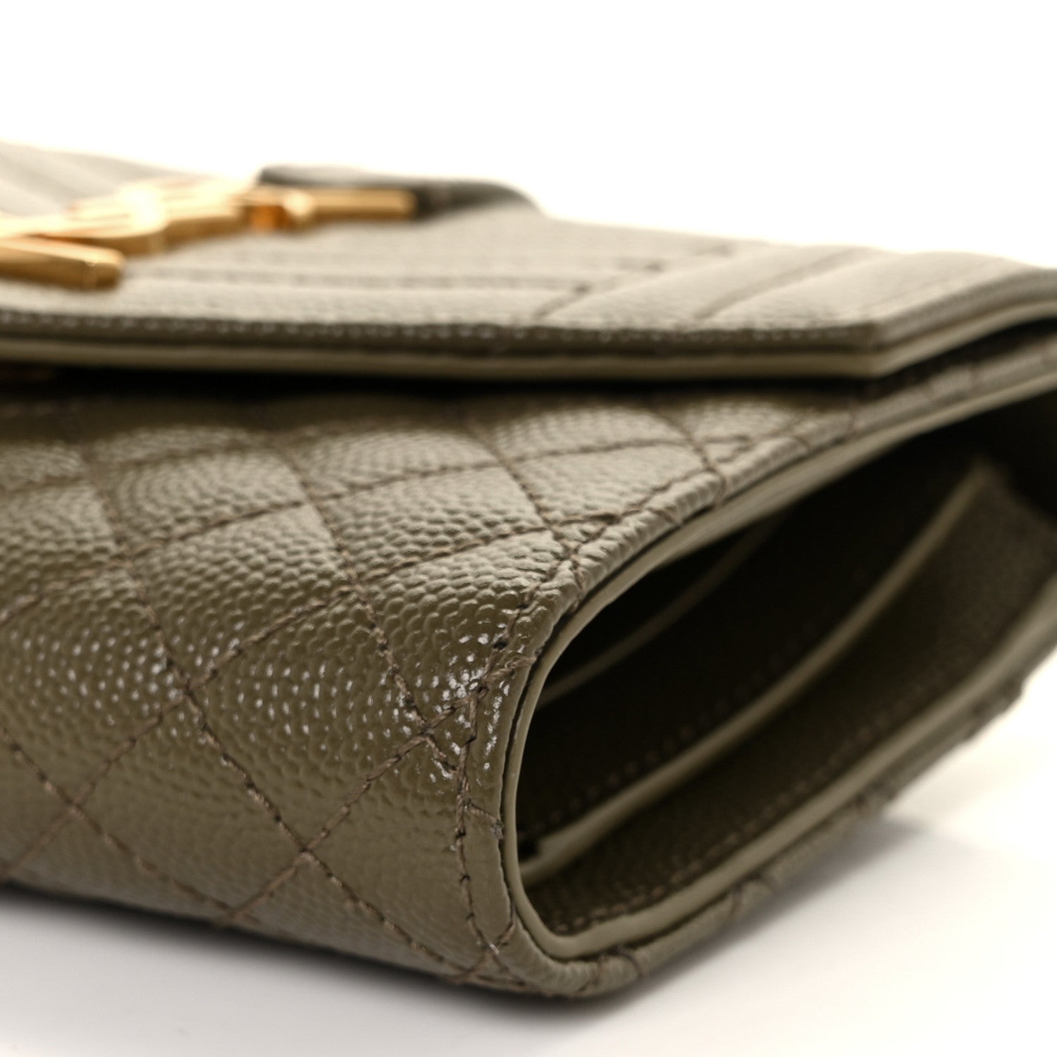 Saint Laurent Grain De Poudre Mixed Matelasse Triquilt Monogram Compact Tri Fold Wallet Military Olive 8 of 9