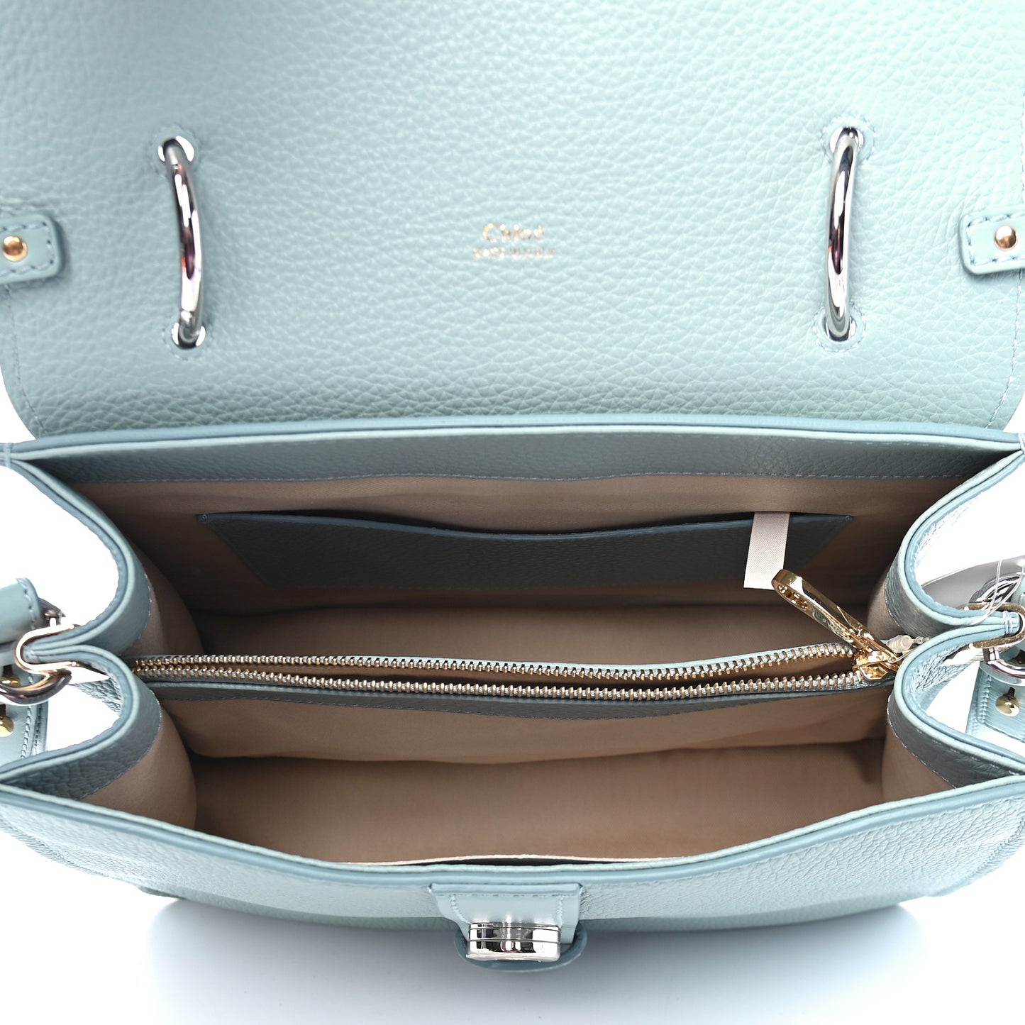 Shiny Grained Calfskin Medium Aby Day Shoulder Bag Faded Blue